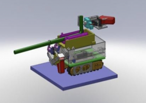 A computer generated image of a robot designed for radiation source hot spot removal.
